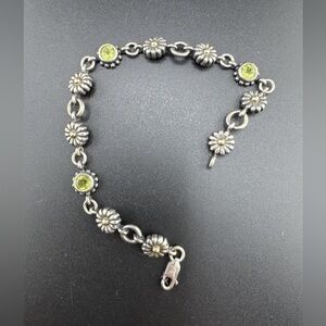 Vintage LAGOS Caviar Peridot Daisy Bracelet 925 Sterling & 18K Gold, 7.25”